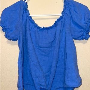 Blue Crop top with a tie in the front